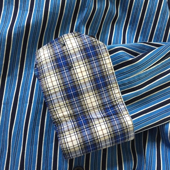 Tallia Dress Shirt Mens Small 14 1/2 Long Sleeve Button Front Blue Black Stripe - Picture 9 of 9
